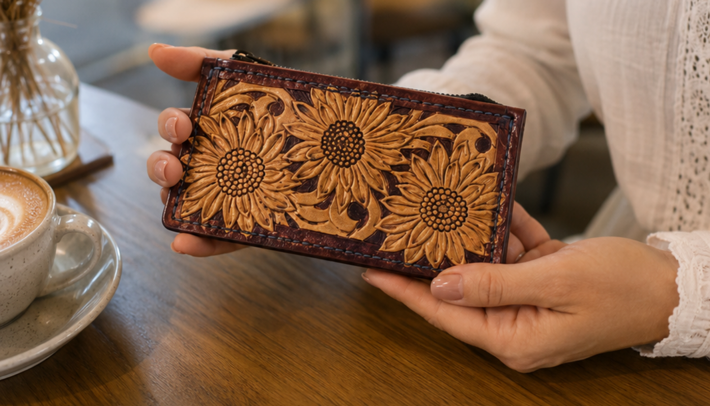 Women's Leather Wallet with Interlaced Pattern