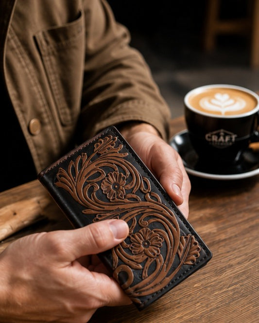 Carteira Masculina Artesanal em Couro Trabalhada à Mão