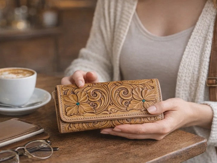 Women's Leather Wallet with Interlaced Pattern