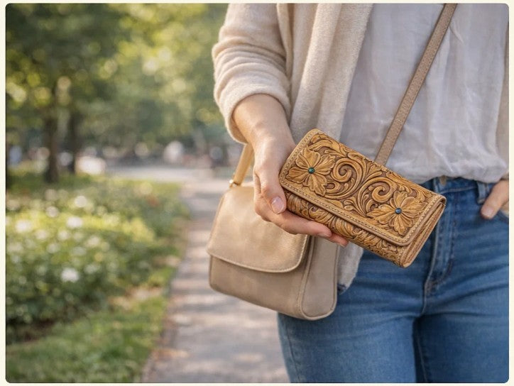 Women's Leather Wallet with Interlaced Pattern