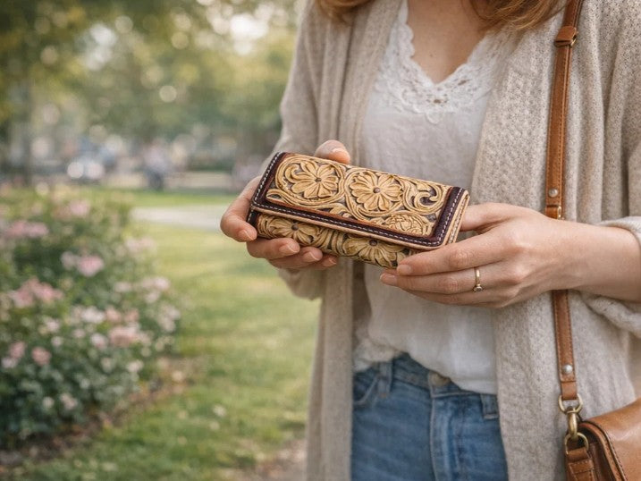 Women's Leather Wallet with Interlaced Pattern
