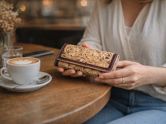 Carteira de Senhora em Couro com Padrão Floral Sheridan – Feita à Mão em Portugal