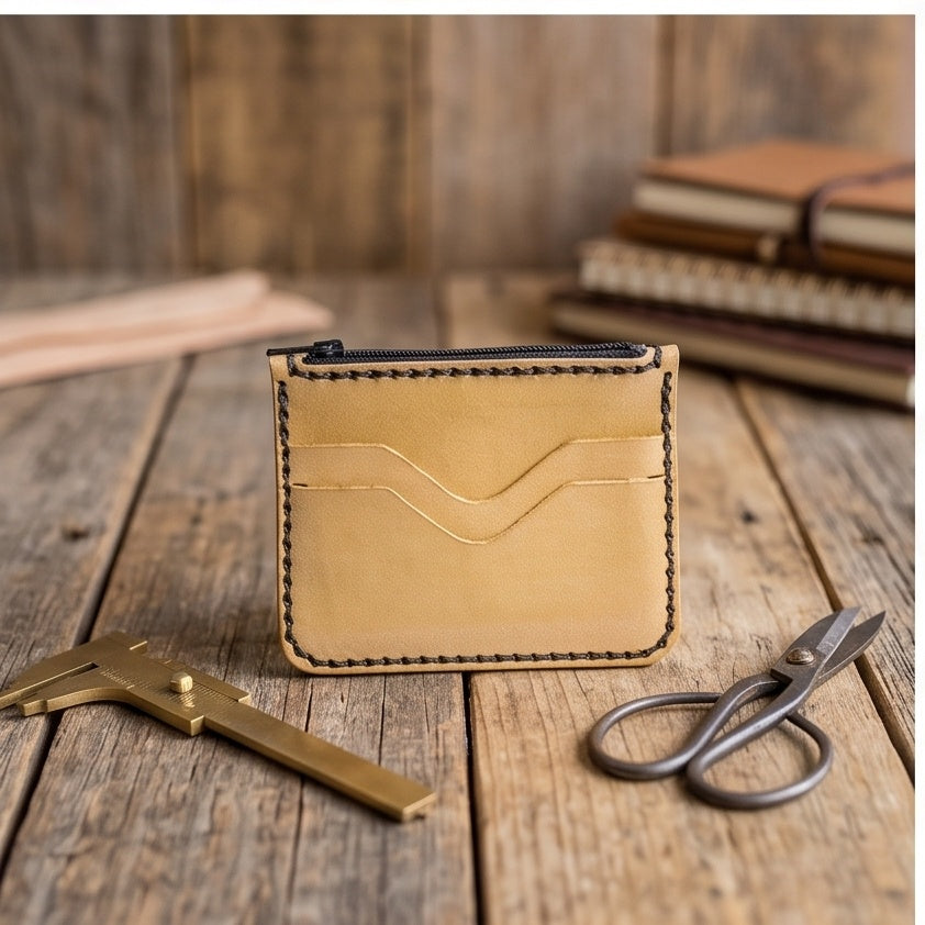 Carteira Slim de Couro Natural – 4 ou 6 Cartões | Feita à Mão