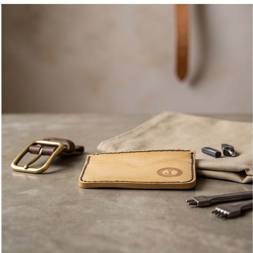 Carteira Slim de Couro Natural – 4 ou 6 Cartões | Feita à Mão