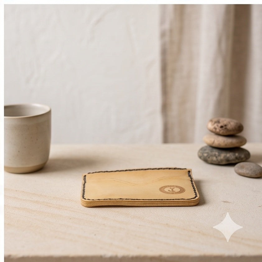 Carteira Slim de Couro Natural – 4 ou 6 Cartões | Feita à Mão